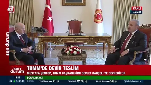TBMM'de devir teslim töreni! Mustafa Şentop TBMM başkanlığını geçici olarak Bahçeli'ye devretti | Video
