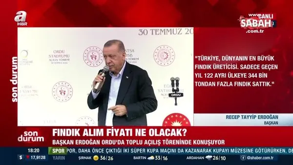Başkan Erdoğan açıkladı: Fındık alım fiyatı 54 TL! | Video
