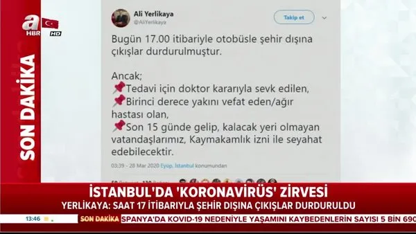 İstanbul Valisi'nden flaş corona virüsü açıklaması 'Saat 17:00'da durdurulacak' | Video