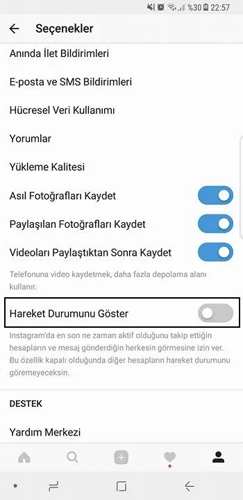 Instagram'da son görülmeyi kapatmak!