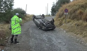 Freni tutmayan otomobil takla attı