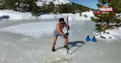 Hatay’da terörden arındırılan Amanos Dağları’nda buzlu suda yüzüp böyle spor yaptı | Video