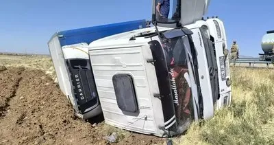 Nusaybin’de ön lastiği patlayan TIR devrildi! 1 yaralı #mardin