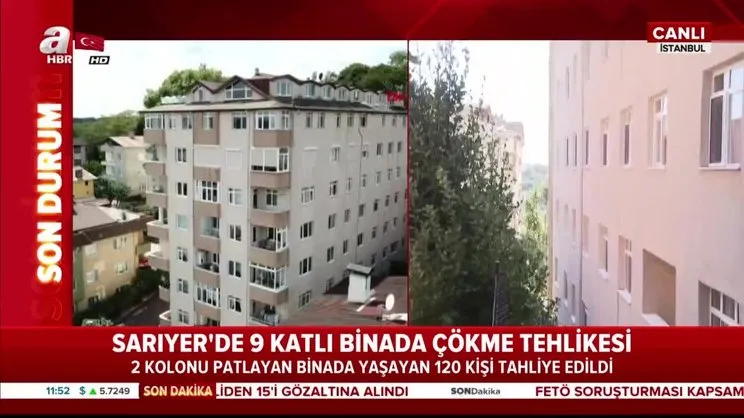 Sarıyer'de kolonları patlayan 9 katlı binada çökme tehlikesi