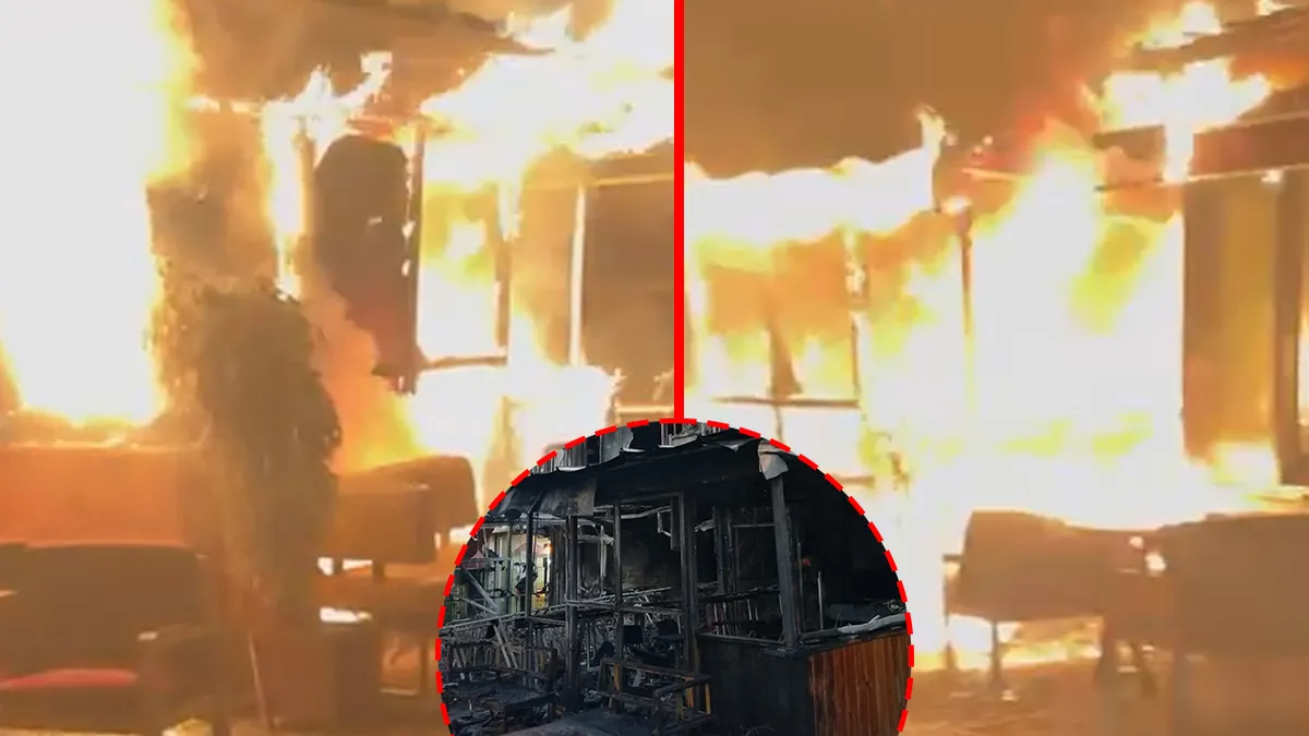 Kırıkkale'de bir çay ocağında çıkan yangın sonrası itfaiye ekiplerinin müdahalesi.