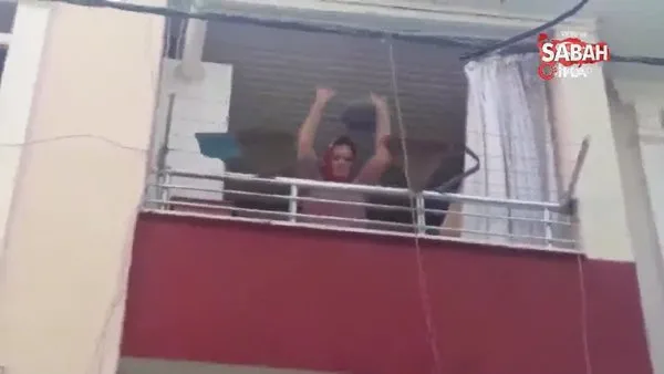 Samsun'da evini ateşe veren kadın balkona çıkıp böyle dans etti!
