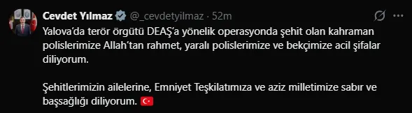SON DAKİKA: Başkan Erdoğan’dan taziye mesajı! Yalova’daki DEAŞ operasyonunda 3 askerimiz şehit oldu!