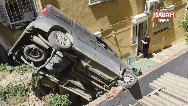 El frenini çekmeyi unuttu, araç bahçeye uçtu | Video