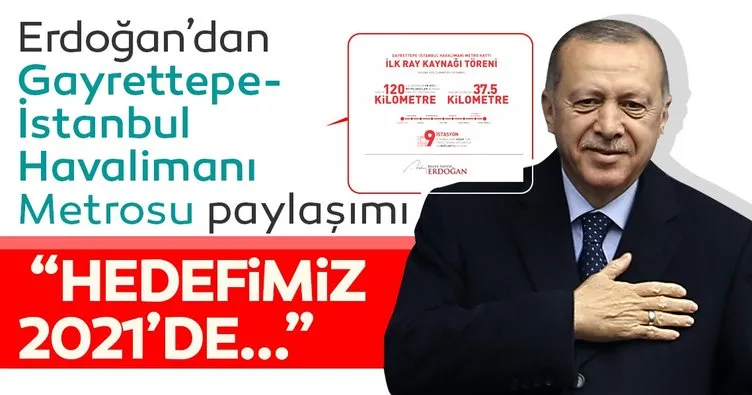 Erdoğan’dan Gayrettepe-İstanbul Havalimanı Metrosu paylaşımı