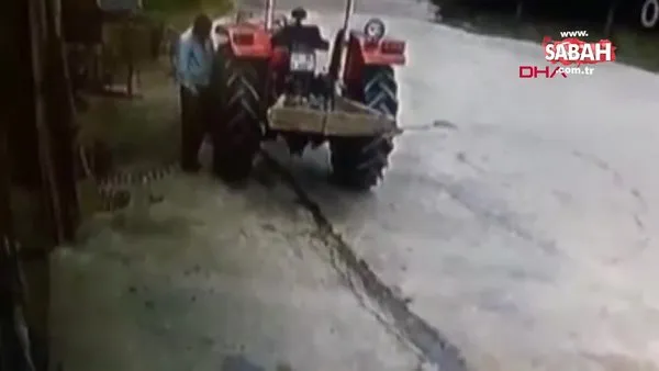 Tokat'ta traktör lastiğinin patlama anı kamerada
