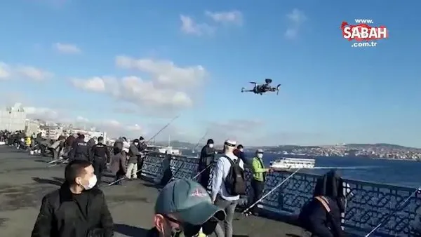 Galata Köprüsü'nde dronelu virüs denetimi
