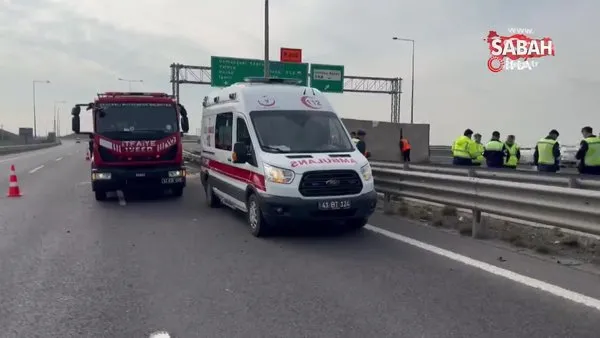 Bariyerlere çarpan tır karşı şeritte devrildi, sürücü ağır yaralandı | Video