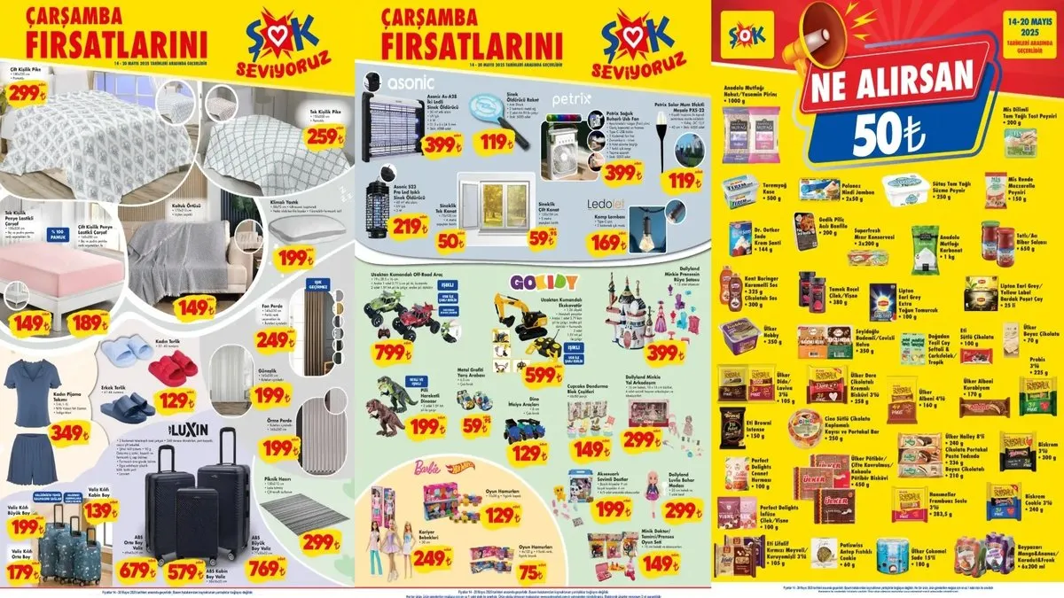 İNDİRİM SEPETLERİ DOLUYOR! ŞOK aktüel katalog 20 Mayıs'a kadar geçerli: Pike, çarşaf, perde, valiz, terlik...
