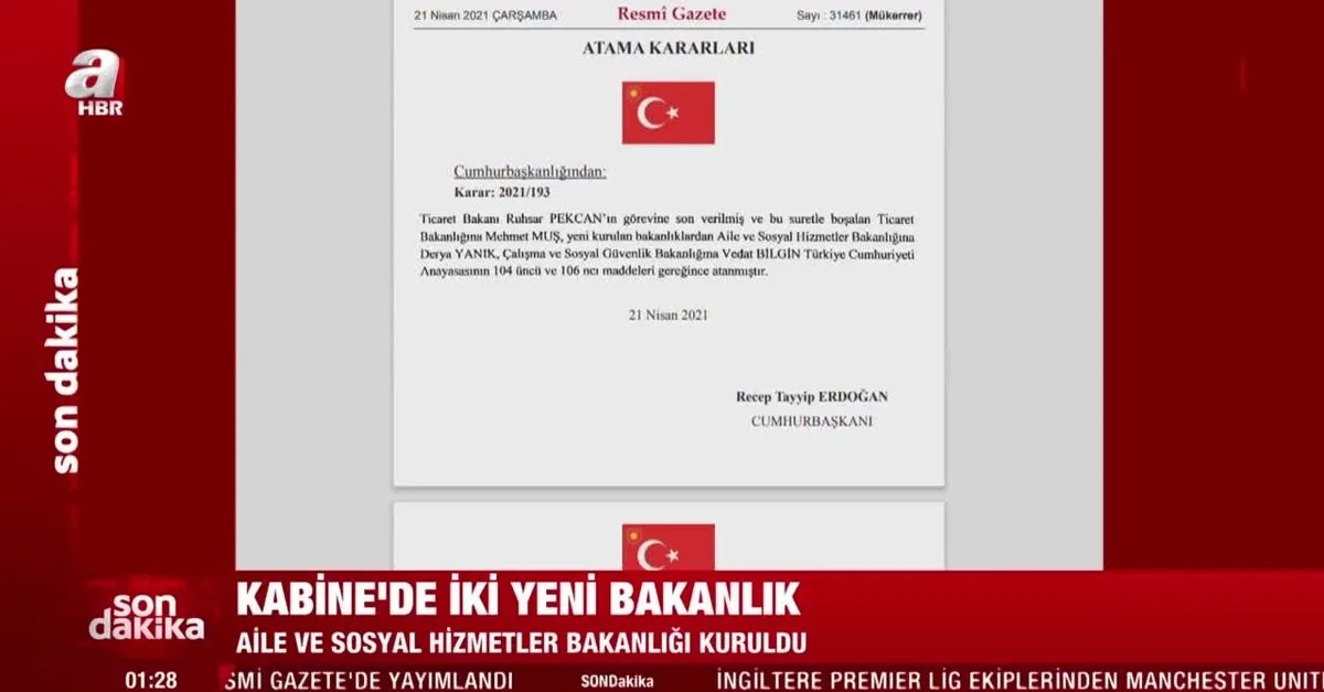 son dakika resmi gazete de yayimlandi kabine de degisiklik video videosunu izle son dakika haberleri