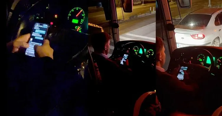 Otobüs şoförü gözünü telefondan alamadı: Kazaya davetiye çıkaran anlar kamerada!