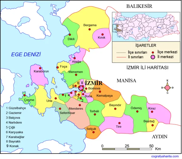 izmir bayrakli bornova seferihisar ilceleri nerede haritadaki konumlari ne ilceleri gosteren izmir haritasi son dakika yasam haberleri