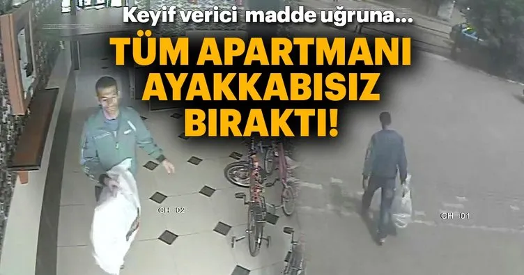 Adana’da hırsız, uyuşturucu uğruna tüm apartmanı ayakkabısız bıraktı!