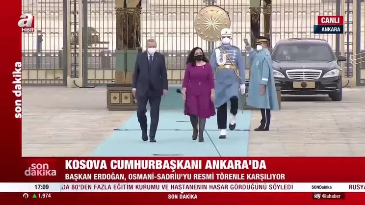 Son Dakika: Başkan Erdoğan Ankara'da Kosova Cumhurbaşkanı'nı karşıladı | Video
