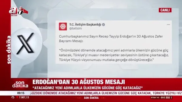 Başkan Erdoğan'dan 30 Ağustos mesajı: Türkiye Yüzyılı vizyonumuzu gerçeğe dönüştüreceğiz | Video