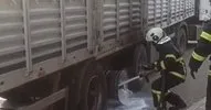 Tır tekerinden çıkan yangın korkuttu