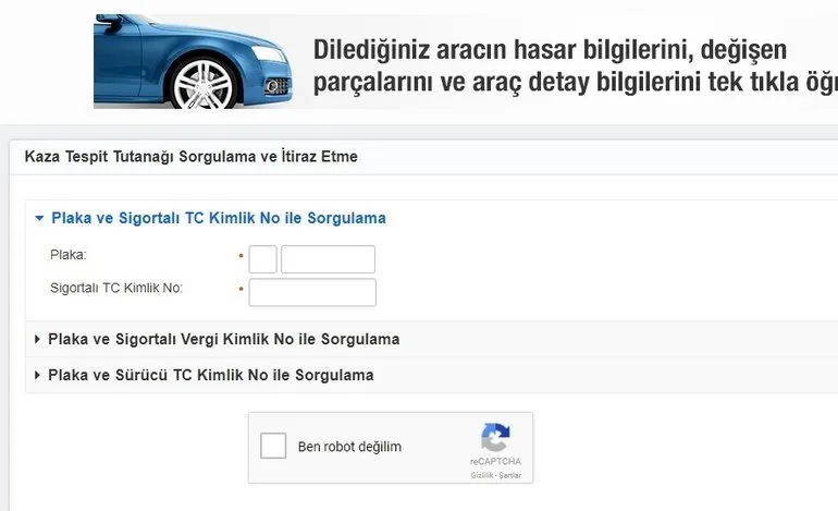 arac hasar kaydi sorgulama islemi nasil