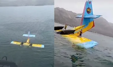 Bafa Gölü’ne sert iniş yapan uçak batmaya başladı: 3 personel kurtarıldı!
