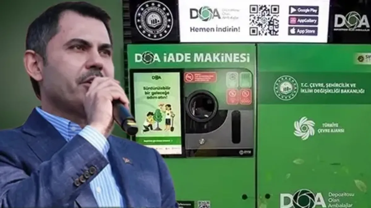Çevre, Şehircilik ve İklim Değişikliği Bakanı Murat Kurum'un Depozito Yönetim Sistemi hakkında açıklama yaptığı bir görsel.