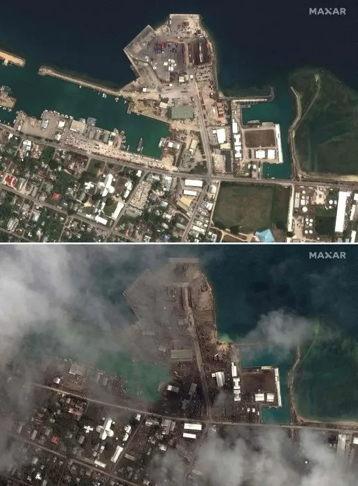 Tonga’daki yanardağ faciasından yeni görüntü: Adanın büyük kısmı haritadan silindi!