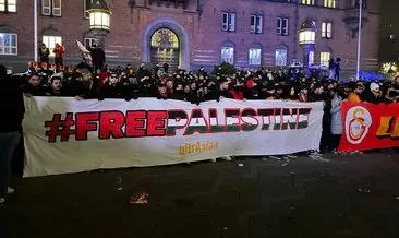Galatasaraylılar Danimarka’da Filistin’i unutmadı! Ultraslan’dan destek pankartları…