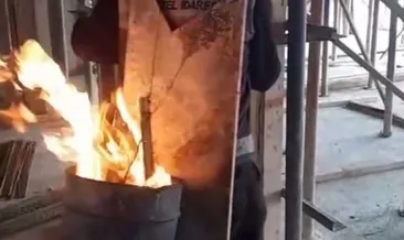 Giresun'da bu görüntüler gündem oldu: Ateş yanan tenekeyi sırtında taşıdı! #giresun