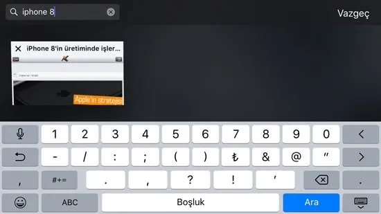 iOS cihazlarda Safari sekmeleri arasında nasıl arama yapılır?