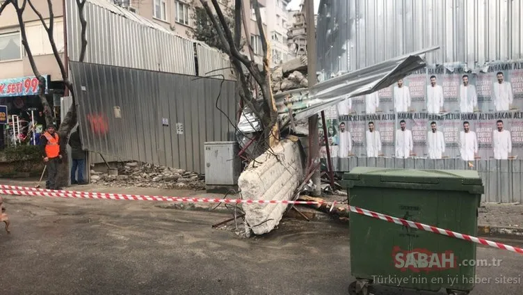 Kadıköy’de bir binanın yıkımı sırasında kolon kaldırıma devrildi