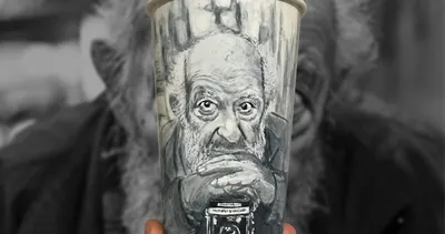 Eli boyalı bardaklı gezgin