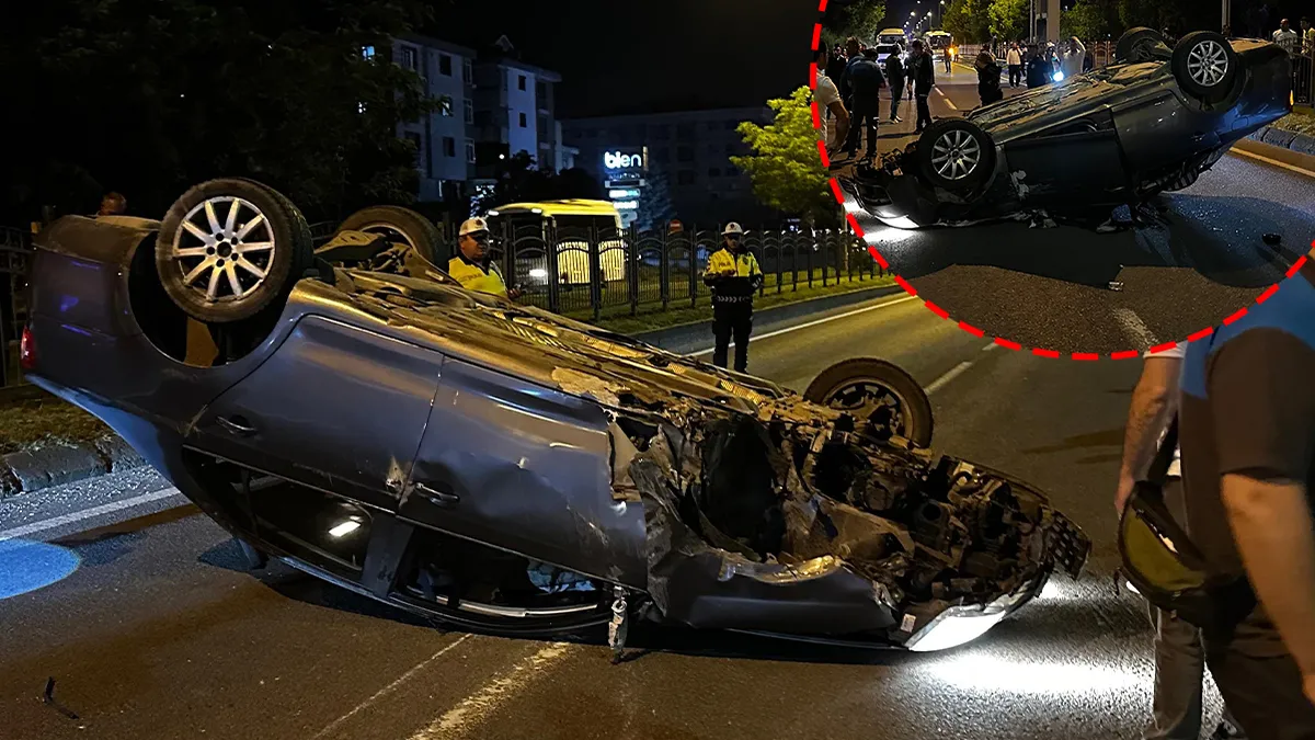 Bolu'da taklalar atarak hurdaya dönen otomobil