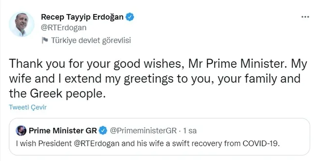 Siyasilerden gelen geçmiş olsun mesajlarına Başkan Erdoğan'dan teşekkür!