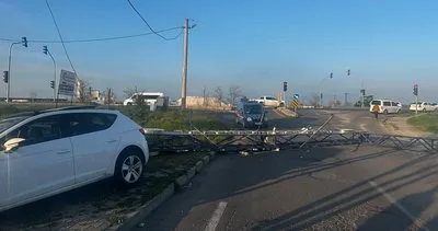Alkollü sürücü belediyenin demir kemerini yerinden söktü #tekirdag