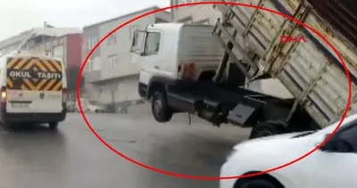 İstanbul Esenyurt’ta şaşkına çeviren olay! Trafikte şaha kalkan kamyon kamerada | Video