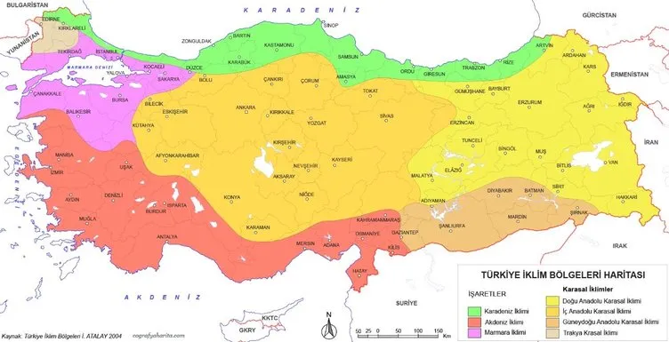 Türkiye İklim Haritası - Renkli Türkiye’de Görülen İklim Tipleri ve Bitki Örtüsü Haritası