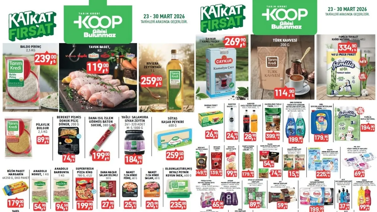 SEPET SEPET FIRSATLAR! Tarım Kredi aktüel 23-30 Mart indirimleri:zeytinyağı, pirinç,tuvalet kağıdı,çay...