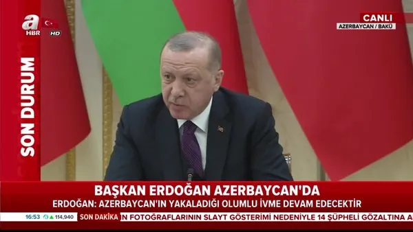 Cumhurbaşkanı Erdoğan'dan Azerbaycan'ın başkenti Bakü'de önemli açıklamalar (25 Şubat 2020 Salı) | Video