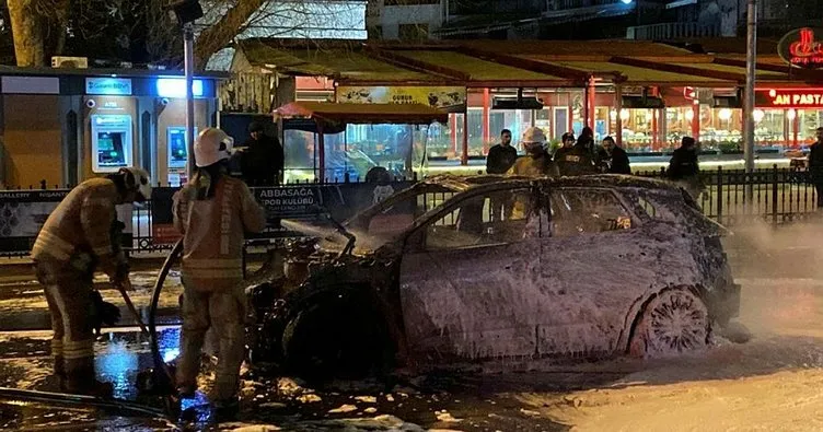 Beşiktaş’ta otomobil alev alev yandı! Sürücü son anda kurtuldu