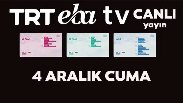 TRT EBA TV izle! (4 Aralık Cuma) Ortaokul, İlkokul, Lise dersleri 'Uzaktan Eğitim' canlı yayın: EBA TV ders programı | Video