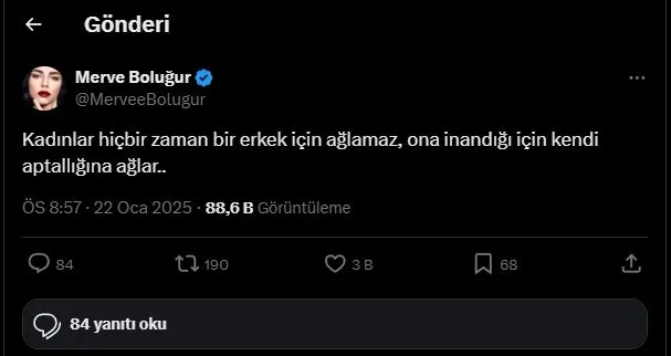 Merve Boluğur’dan olay olan parasız erkek paylaşımı! Kadınlar sevmez çünkü...