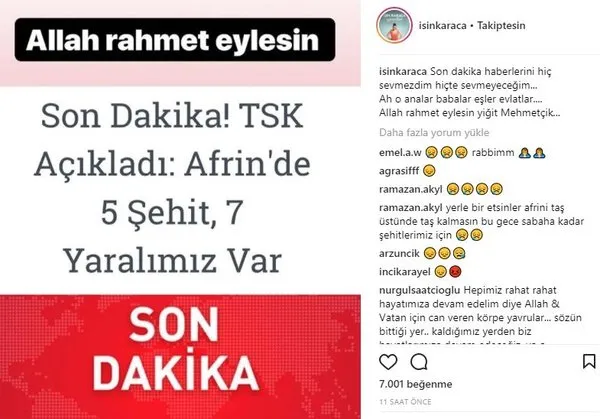 Afrin’den gelen şehit haberleri ünlü isimleri yasa boğdu!