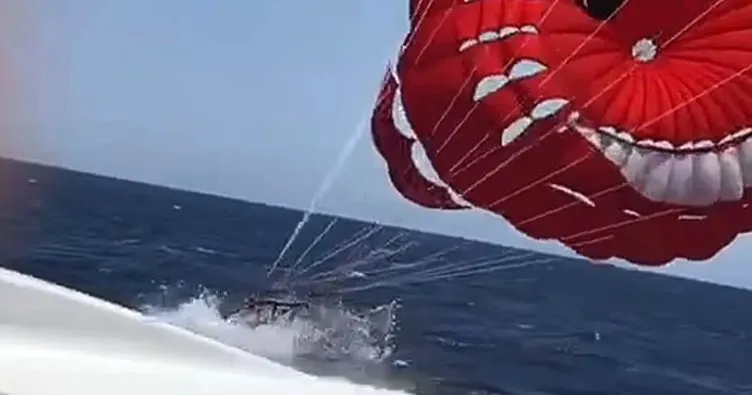 Denizde korkunç olay! Paraşütlü turist hız teknesine böyle çarptı