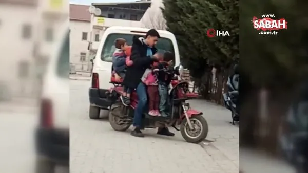 5 çocukla elektrikli bisiklete bindi, görenler şaştı kaldı | Video