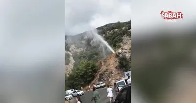 Ölüdeniz’de şaşkına çeviren görüntü! Su isale hattı patladı | Video