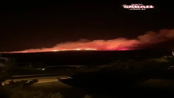 Çeşme’de geceyi aydınlatan yangın | Video