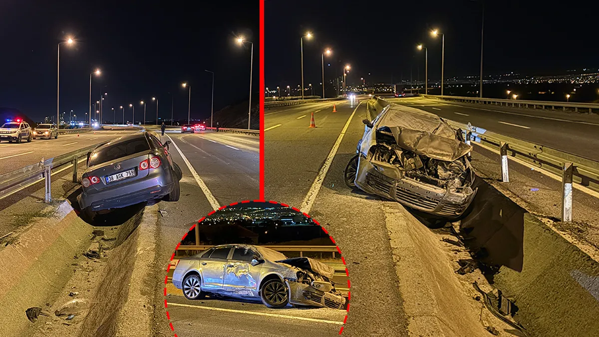 Kayseri'de meydana gelen trafik kazasında refüje çıkan otomobil.