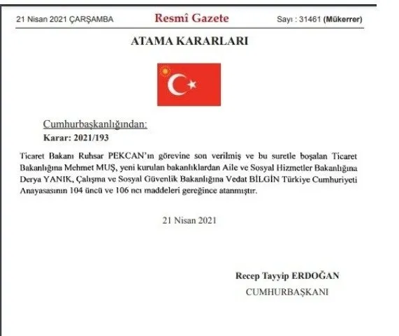 yeni bakanlar kimler oldu